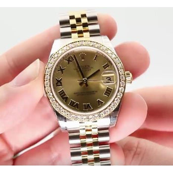 Dj 31Mm Watch Custom Diamond Bezel Ss & Gold Bracelet Rolex Midsize