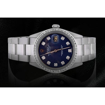 Rolex Datejust Men Watch Blue Diamond Dial Ss Oyster Bracelet QUICK SET