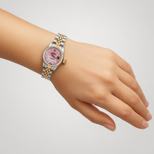 Ladies Pink Mop Natural Earth Mined Diamond Dial Watch Rolex Datejust Two Tone
