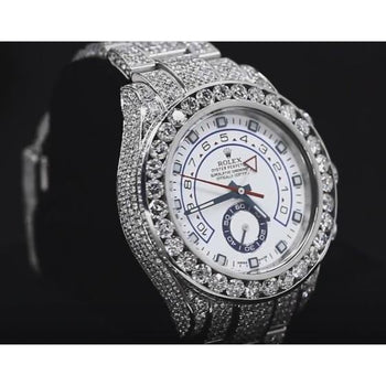 27 Ct. Iced Out Custom Diamond Rolex Yacht Master Ii Watch Ss