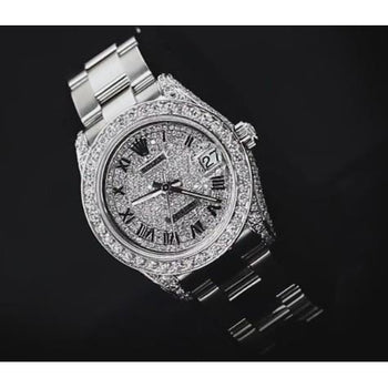 Custom Diamond Dial & Bezel Rolex Watch Datejust Ladies Bracelet Ss