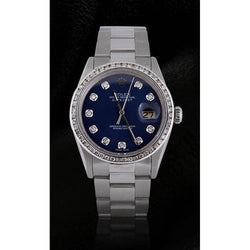 Rolex Datejust Men Watch Blue Diamond Dial Ss Oyster Bracelet QUICK SET