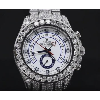 27 Ct. Iced Out Custom Diamond Rolex Yacht Master Ii Watch Ss