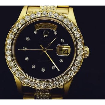 9 Carats Iced Custom Diamond Rolex President Watch Black Diamond