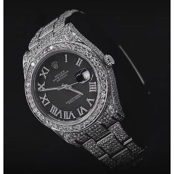 25 Carats Black Custom Diamond Dial Datejust Ii Rolex Mens Watch