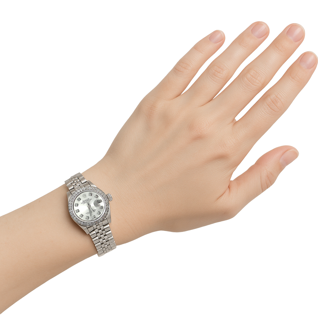 Silver Natural Earth Mined Diamond Bezel Rolex Datejust Watch Stainless Steel Bracelet
