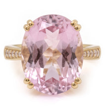 37.65 Ct. Big Kunzite With Small Natural Earth Mined Diamonds Wedding Ring Yellow Gold