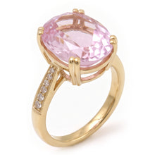 37.65 Ct. Big Kunzite With Small Natural Earth Mined Diamonds Wedding Ring Yellow Gold