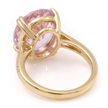 37.65 Ct. Big Kunzite With Small Natural Earth Mined Diamonds Wedding Ring Yellow Gold