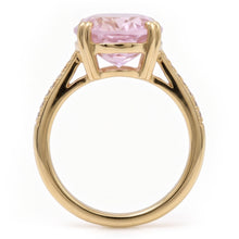 37.65 Ct. Big Kunzite With Small Natural Earth Mined Diamonds Wedding Ring Yellow Gold