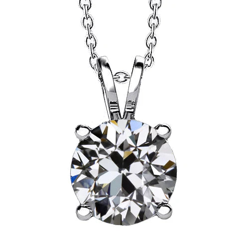 Diamond Antique Cushion Pendant Necklace in 14K White Gold – main view