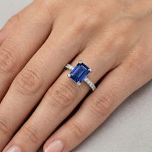3 Carats Emerald And Round Ceylon Sapphire Natural Earth Mined DIAMOND ( NOT LAB GROWN ) Ring Prong Set