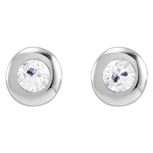 Fine Diamond Old Mine Cut Stud Earrings in 14 Karat White Gold – main view