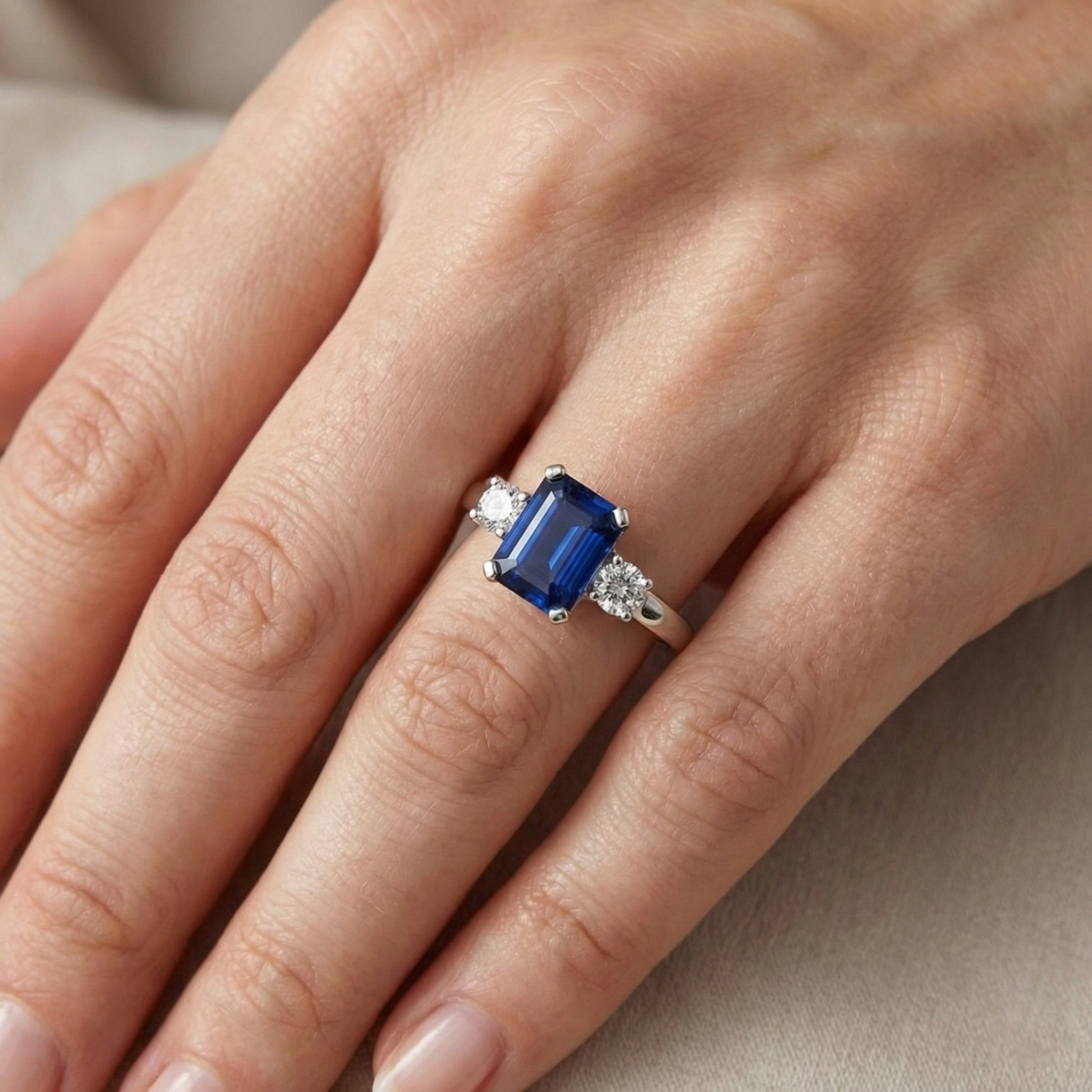 natural round sapphire 2.50ct ring on white background