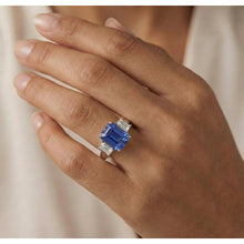 3 Stone Blue Sapphire Ring With Natural Earth Mined Diamonds