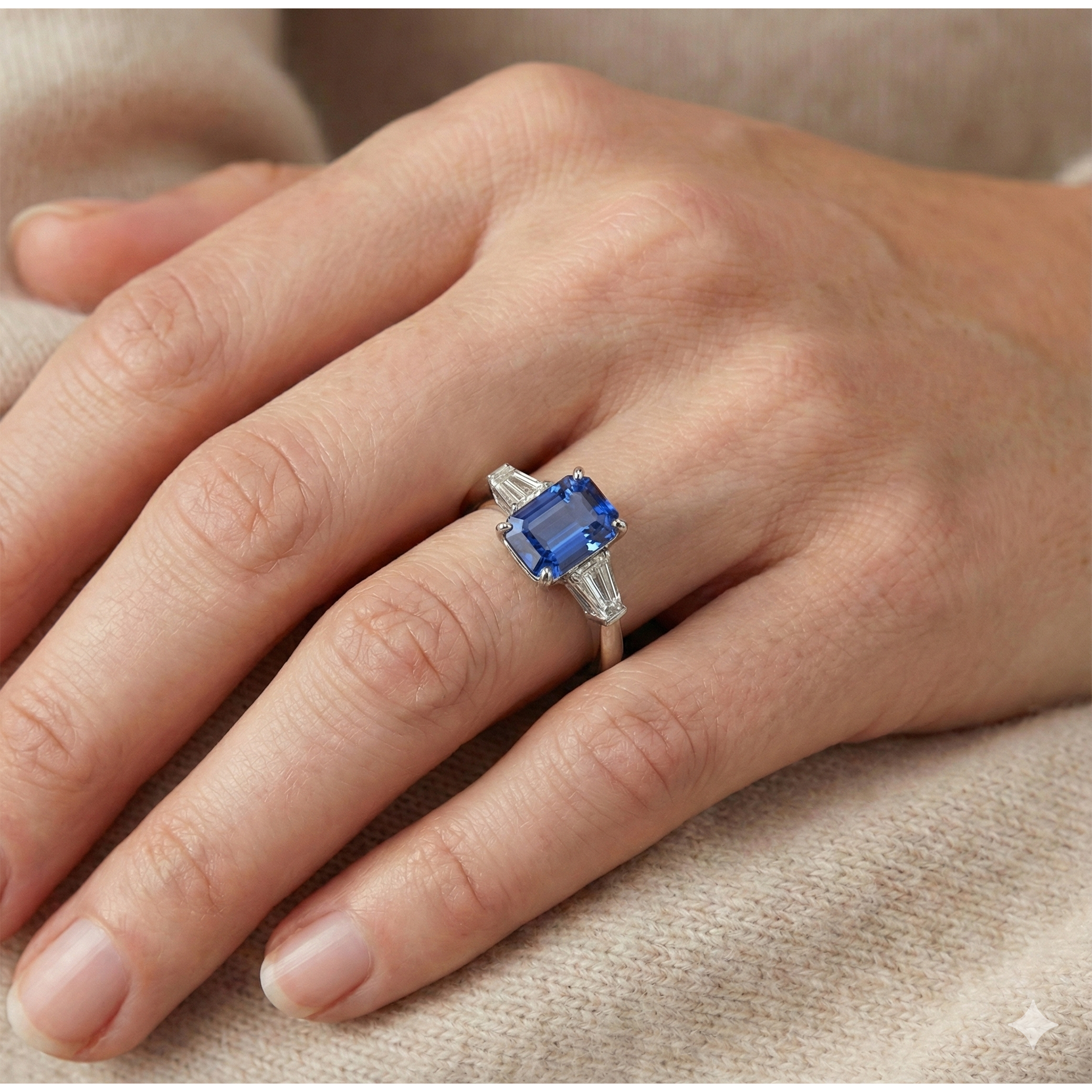 3 Stone Cornflower Sapphire Ring
