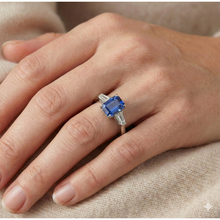 3 Stone Cornflower Sapphire Ring