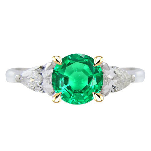 Gemstone Ring 14K Two Tone Gold with Fine Emerald – main view