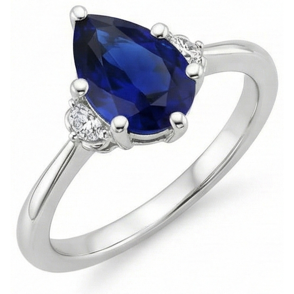 3 Stone Natural Earth Mined Diamond & Blue Sapphire Ring 6.75 Carats Tapered Shank Gold