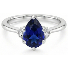 3 Stone Natural Earth Mined Diamond & Blue Sapphire Ring 6.75 Carats Tapered Shank Gold