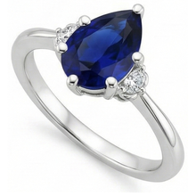 3 Stone Natural Earth Mined Diamond & Blue Sapphire Ring 6.75 Carats Tapered Shank Gold