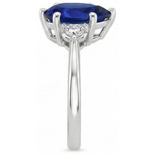 3 Stone Natural Earth Mined Diamond & Blue Sapphire Ring 6.75 Carats Tapered Shank Gold