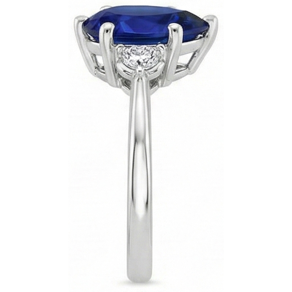 3 Stone Natural Earth Mined Diamond & Blue Sapphire Ring 6.75 Carats Tapered Shank Gold