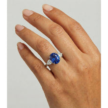 3 Stone Oval Ring Prong Blue Sapphire & Pear Natural Earth Mined Diamonds 4.50 Carats