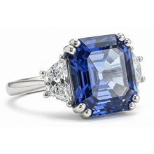 3 Stone Ring Trapezoid Natural Earth Mined Diamonds With Asscher Blue Sapphire 5 Carats