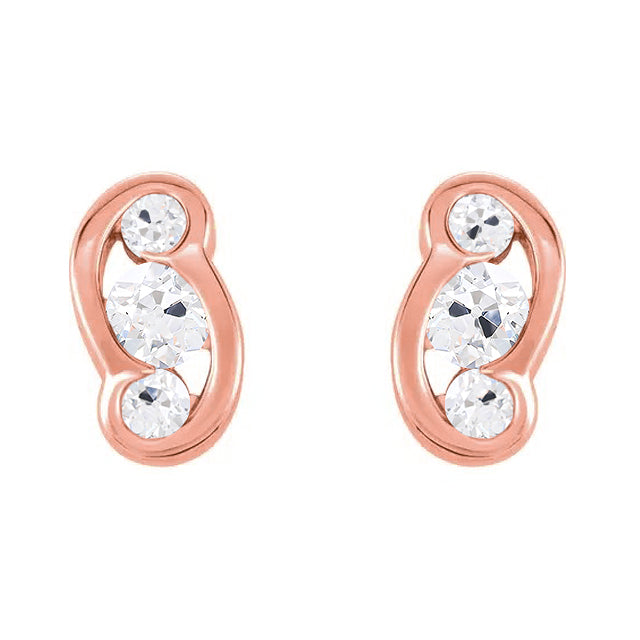 Fine Diamond Old Mine Cut Earrings in 14K Rose Gold – main view