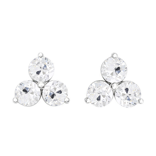 Diamond Antique Cushion Earrings in 14K White Gold – front view