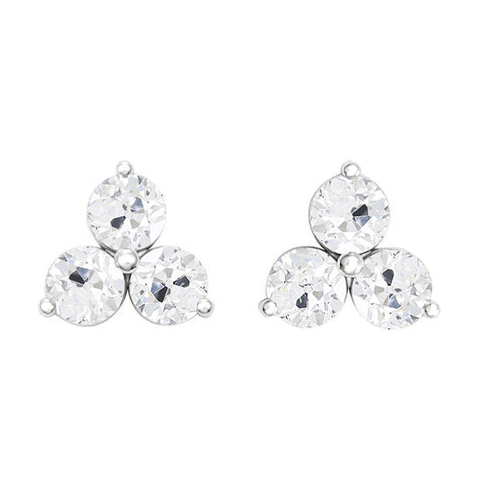 Diamond Antique Cushion Earrings in 14K White Gold – front view