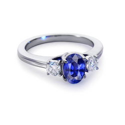 3 Stone Sapphire And Natural Earth Mined Diamonds Ring Anniversary 14K Gold
