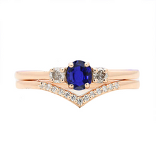 3 Stone Wedding Ring Set Blue Sapphire With Diamond Band