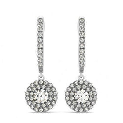 3.00 Carats Hanging Dangle Earrings Round Real Diamonds White Gold