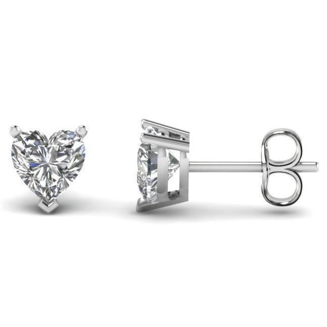 3.00 Carats Real Diamonds Studs Heart Cut Earrings