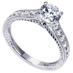 3.00 Carats Round Real Diamond Antique Look Ring White Gold