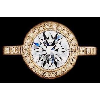 3.01 Carat Antique Style Pave Real Diamond Halo Ring Yellow Gold 14K