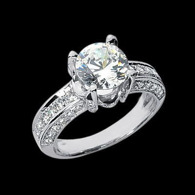 3.01 Carat Natural Round Diamond Ring With Accents Solid White Gold 14K