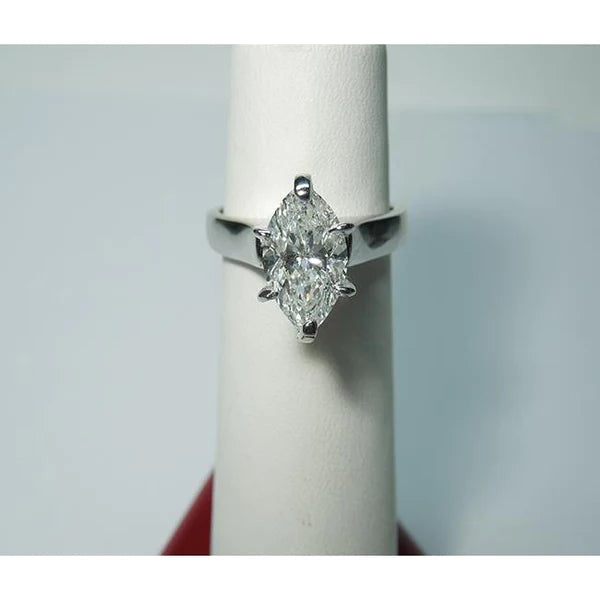3.01 Carats Marquise Real Diamond Solitaire Ring Women Jewelry New