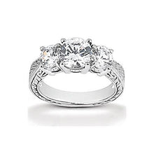 3.01 Ct. Natural Diamond 3 Stone Ring Antique Style White Gold 14K
