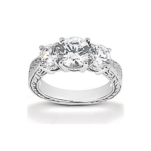 3.01 Ct. Natural Diamond 3 Stone Ring Antique Style White Gold 14K