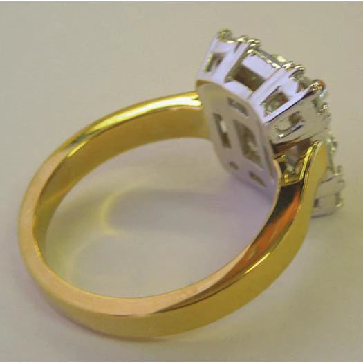 3.10 Carat Yellow and White Gold Two Tone Emerald Cut Real Diamond Ring
