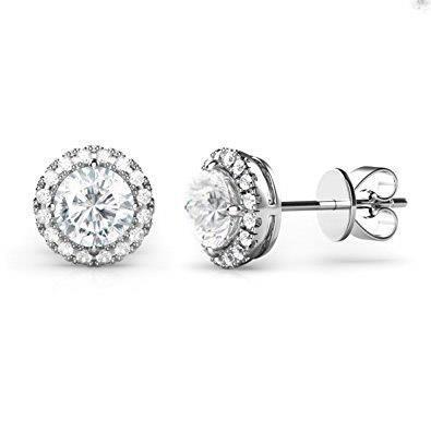 3.10 Carats Brilliant Cut Real Diamonds Women Stud Halo Earrings