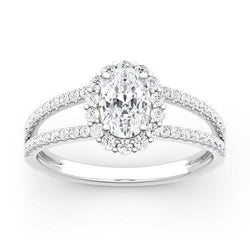 3.10 Carats Oval Real Diamond Engagement Ring Split Shank White Gold 14K