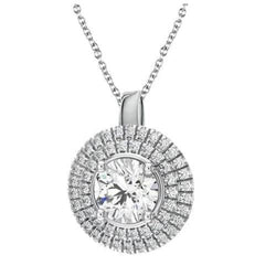 3.10 Carats Real Diamonds Pendant Necklace With Chain White Gold 14K