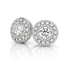 3.10 Carats Real Round Cut Diamond Women Stud Halo Earrings White Gold 14K