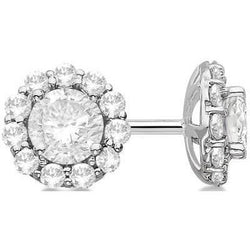 3.10 Carats Real Round Diamond Stud Halo Earring White Gold Fine Jewelry