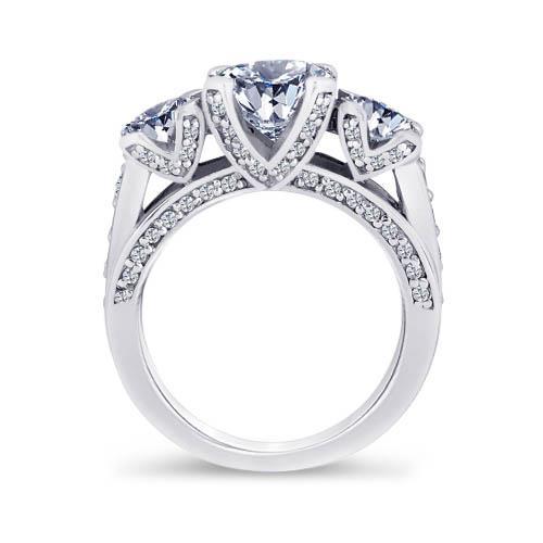 3.11 Ct Diamonds Three Stone Wedding Ring Antique Style White Gold
