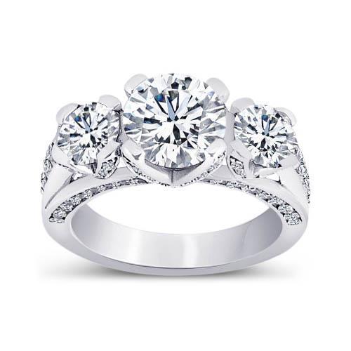 3.11 Ct Natural Earth Mined Diamonds Three Stone Wedding Ring Antique Style White Gold